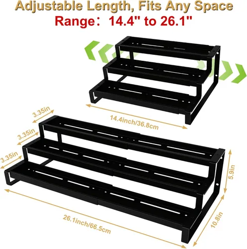 Miniatura 2 de Organizador de especias de 3 niveles para gabinete, organizador de cocina expandible de 14.4 a 26.1 pulgadas, organizador de condimentos y despensa