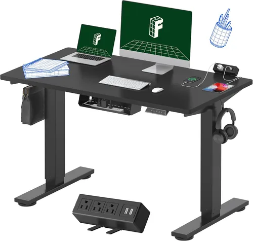 Miniatura 42 de FLEXISPOT EN2 Escritorio de pie de una pieza completa con regleta de alimentación de abrazadera, escritorio eléctrico de altura ajustable de 40 x 24