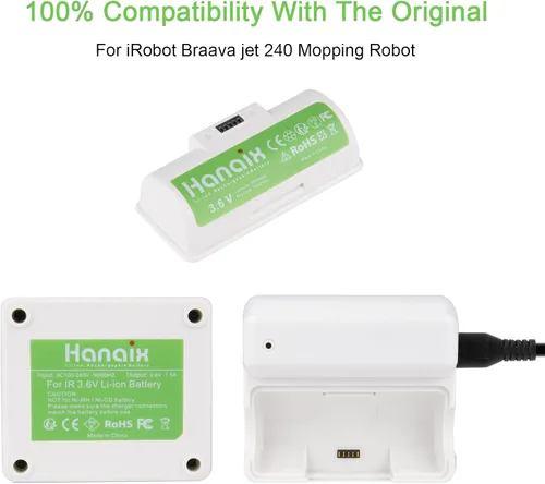 Miniatura 3 de Cargador adaptador de 3.6V para iRobot Braava Jet 240 Floor Mopping Robot Batería (blanco)