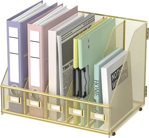 Miniatura 18 de SUPEASY Organizador de escritorio de metal para revistas, con 5 compartimentos verticales, organizador de archivos para escritorio de oficina, Negro