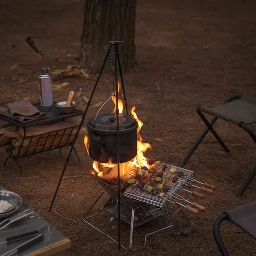 Miniatura 7 de CAMPINGMOON Hoguera Portátil de Acero Inoxidable Plegable para Fogata, Parrilla de Leña y Carbón para Estufa de Camping, Cocina al Aire Libre