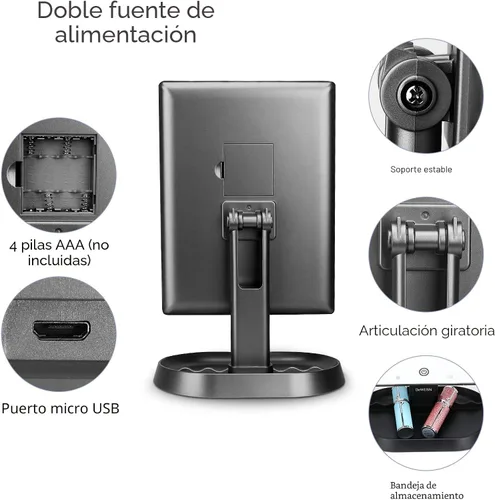 Miniatura 3 de deweisn Espejo de maquillaje con iluminación triple con 21 luces LED, aumento 1x/2x/3x y atenuación de pantalla táctil, dos fuentes de alimentación