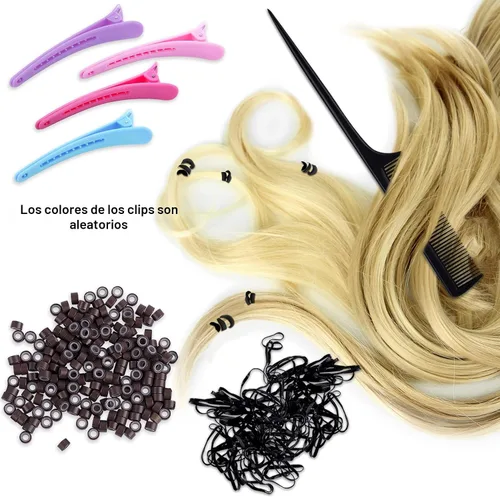 Miniatura 6 de Duufin Kit de extensiones de cabello, 500 piezas de cuentas de micro anillo marrón, 1 alicates de microcuentas, 2 ganchos, aguja de tracción, 4