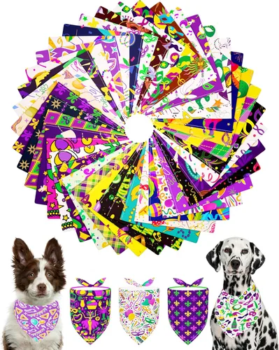 Miniatura 19 de PET SHOW 50 Pack Bandanas Navideñas para Perros Grandes XL Lavables Feliz Año Nuevo Bandanas en Triángulo a Granel Baberos para Perros Medianos