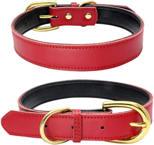 Miniatura 2 de Collares de cuero para perros pequeños, piel de vaca auténtica, suave al tacto, acolchados, hebilla dorada, collar de cuero duradero para gatos XS