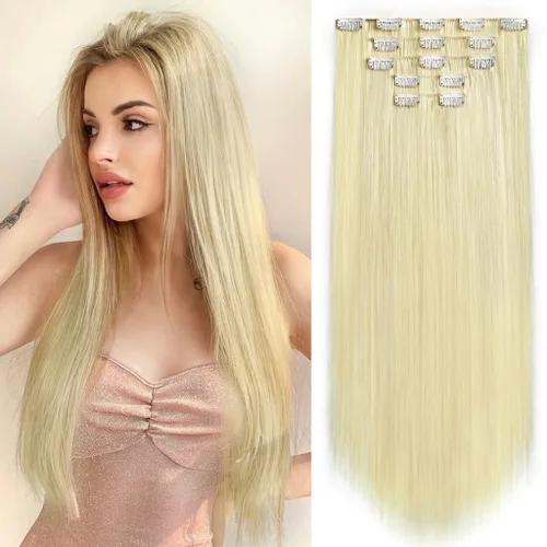 Miniatura 33 de Extensiones de cabello sintético con clip, color burdeos de 18 pulgadas de largo, invisibles, gruesas, extensiones de cabello lacio con clips, 5