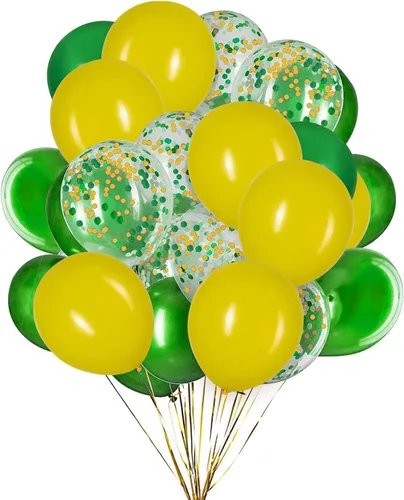 Globos amarillos y verdes, globos de látex de confeti amarillo y verde para decoraciones de fiestas, 12 pulgadas, paquete de 50