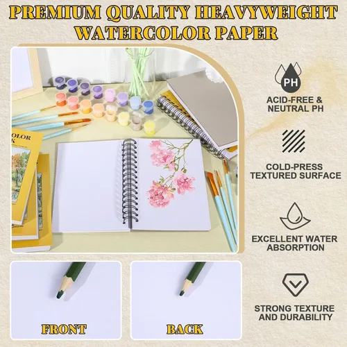 Miniatura 4 de 6 juegos de cuadernos de papel de acuarela de 5.5 x 8.5 pulgadas, 180 hojas de 140 libras (300 gsm) encuadernadas en espiral, sin ácidos, papel