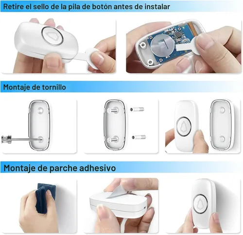 Miniatura 7 de SECRUI Timbre inalámbrico, fácil instalación, impermeable, volumen ajustable, 58 melodías, LED colorido, rango de 1000 pies, M520+F55, blanco