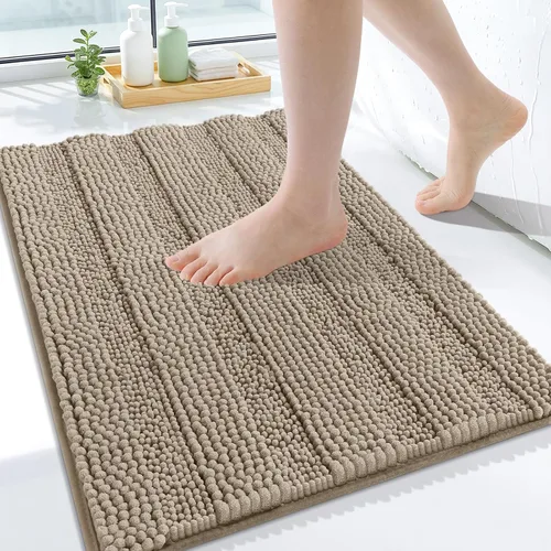 Miniatura 140 de Grandaily Alfombras de baño de felpilla a rayas de 24 x 16 pulgadas, extra gruesas y suaves, absorbentes, parte trasera de goma, alfombra de ducha