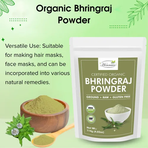 Miniatura 6 de Polvo orgánico de Bhringraj - Polvo de máscara capilar Bhringraj, bolsa resellable con cierre de cremallera, orgánico USDA, polvo bhringraj