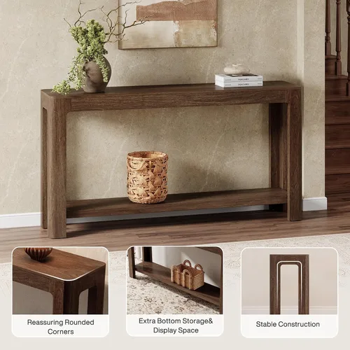 Miniatura 7 de Tribesigns - Mesa de consola de entrada de 63 pulgadas, mesa de sofá de 2 niveles estilo granja estrecha detrás del sofá, mueble de consola