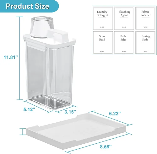 Miniatura 6 de Dispensador de Detergente para Ropa de 61 OZ, Paquete de 2 Dispensadores de Detergente Líquido, Dispensadores de Detergente de Plástico para Polvo