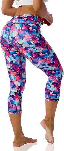 Miniatura 3 de UIUO-UIPEU Leggings capri estampados con bolsillos para mujer, control de abdomen, yoga, capris