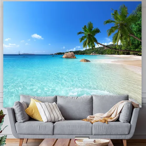 Miniatura 4 de Racunbula Tapiz para colgar en la pared, diseño de playa tropical, paraíso tropical, de cocotero, hippie, bohemio, con palmera, para decoración