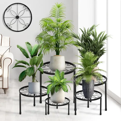 CADANI Paquete de 5 soportes de metal para plantas para interiores y exteriores, soporte de hierro antioxidante, soporte resistente para macetas