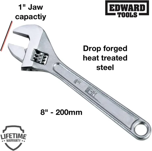 Miniatura 2 de Edward Tools Llave ajustable de 8 pulgadas - Acero forjado resistente - Mandíbulas fresadas de precisión para una máxima potencia de agarre