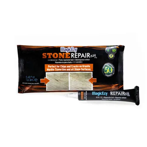 MagicEzy Stone RepairEzy (gris claro): kit de reparación de encimeras y azulejos astillados de mármol, granito y travertino, súper fuerte