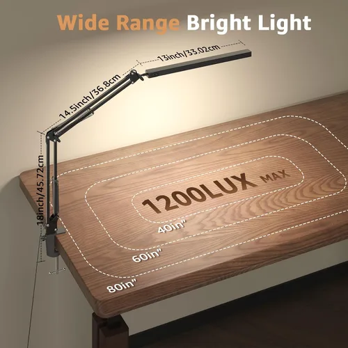 Miniatura 3 de TROPICALTREE Lámpara de escritorio LED para oficina en casa, con abrazadera con 5 modos de luz y apagado automático Lámpara de 14W de brillo