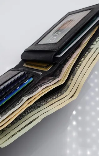 Miniatura 3 de AG Wallets Billetera plegable para hombre, piel de vaca real, 2 solapas centrales de identificación, 2 compartimentos para billetes
