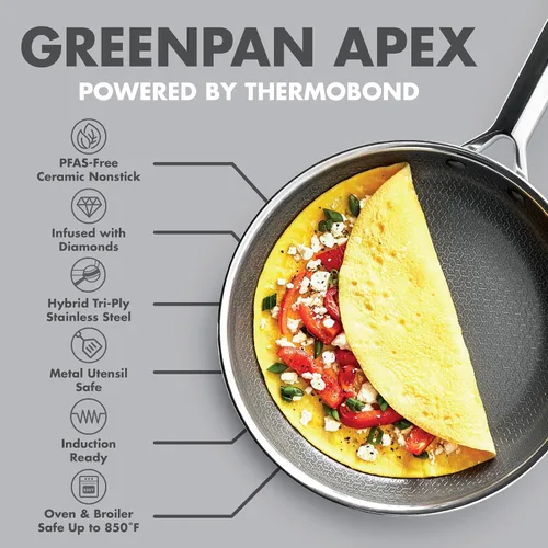 Miniatura 4 de GreenPan Hybrid - Sartén antiadherente de acero inoxidable de 8 pulgadas, sartén de cerámica de tres capas APEX Thermobond sin PFAS, compatible