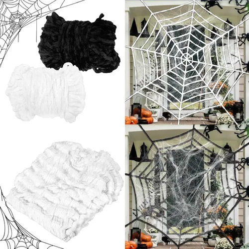 Miniatura 7 de MAQIHAN Telarañas de 1200 pies cuadrados para decoración de Halloween, telarañas de Halloween con 40 arañas falsas, telarañas súper elásticas