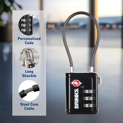 Miniatura 4 de Brinks TSA - Cerradura indicadora aceptada para equipaje, color negro, combinación reajustable, grillete largo de 2.5 pulgadas, llave TSA008 más