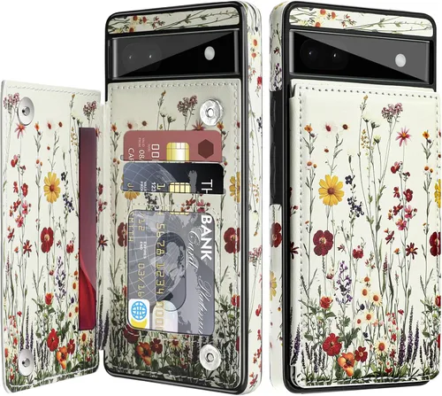 Miniatura 27 de Bizzib para Google Pixel 6A Funda de cuero tipo cartera con tarjetero, cubierta tipo libro con pata de pie, cierre magnético, funda protectora a