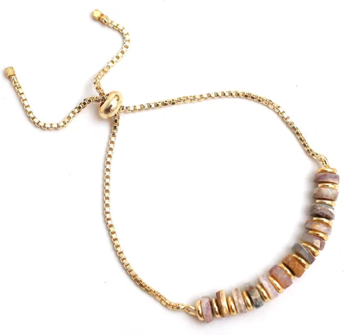 Miniatura 28 de Natural Heishi Beads With Spacers Slider Bracelet Gemstone Healing Jewelry With 14k Yellow Gold Plated 8- Inch Adjustable Length