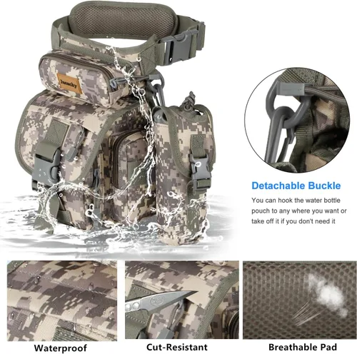 Miniatura 2 de Jueachy Bolsa de pierna caída para hombre, mochila táctica de detección de metales para muslos con bolsa para botella de agua