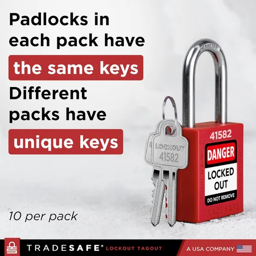Miniatura 8 de TRADESAFE Juego de cerraduras de bloqueo - 7 candados iguales con llave roja, 2 llaves por cerradura, cerraduras Loto compatibles con OSHA