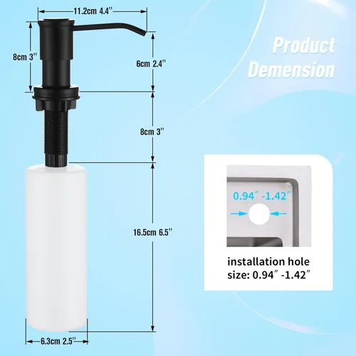 Miniatura 6 de CREA Dispensador de jabón de cocina, dispensador de jabón para encimera para fregadero de cocina, dispensador de jabón integrado negro