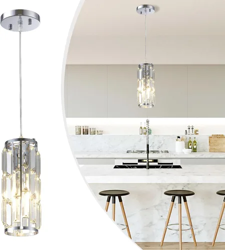 Miniatura 10 de Luces Colgantes Luz Colgante Dorada Moderna, Mini Lámpara Colgante de Cristal, Iluminación Colgante Ajustable para Cocina, Comedor y Dormitorio