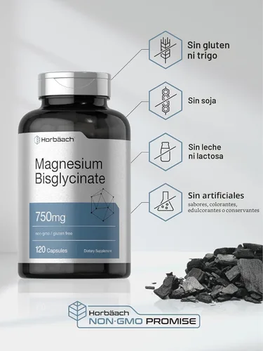 Miniatura 5 de Horbäach Bisglicinato de magnesio 120 cápsulas 750 mg Suplemento sin OMG y sin gluten
