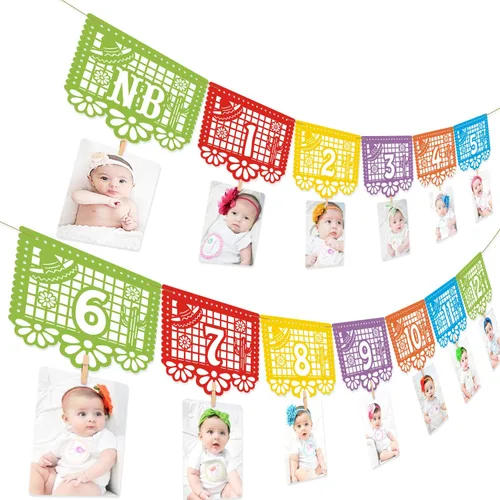 Cartel de fotos de fiesta mexicana para el primer cumpleaños, papel picado UNO, cartel de fotos mexicanas para fiesta, pancarta mensual para bebé,