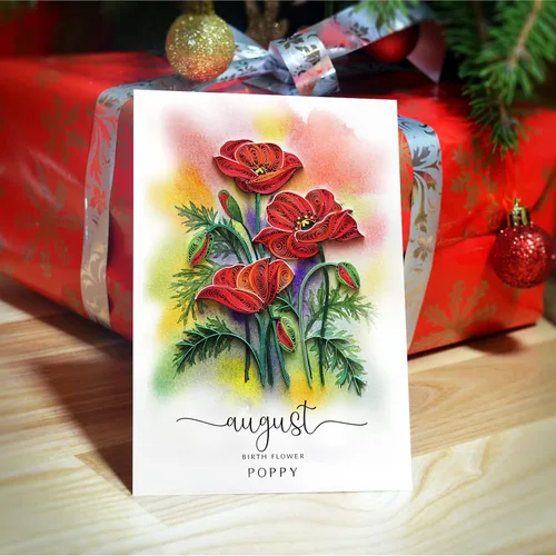 Miniatura 9 de Tarjeta de Flor de Nacimiento, Tarjeta Floral de Quilling Hecha a Mano para Cumpleaños, Aniversario, Flor de Mes de Nacimiento para Mamá, Mujeres
