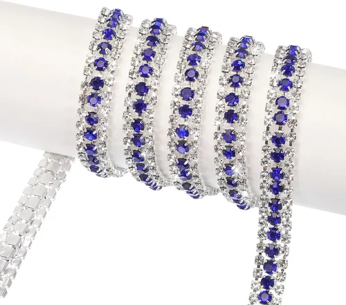MECCANIXITY Cadena de 5 yardas, 0.354 in, 3 filas de diamantes de imitación de cristal con cierre de cadena para coser, manualidades, joyería de