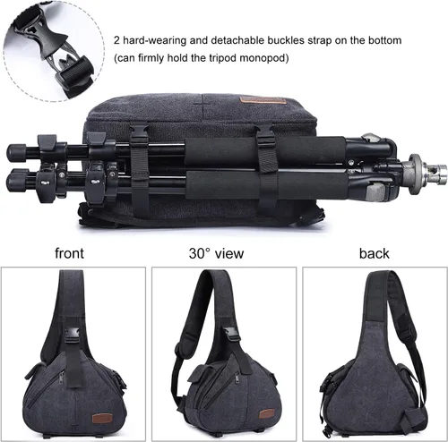 Miniatura 5 de S-ZONE Bolso bandolera de lona para cámara DSLR lente antirrobo mochila bandolera con soporte para trípode