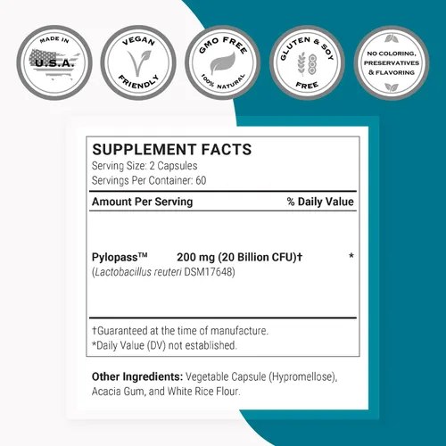 Miniatura 3 de Supersmart - Paquete de fórmula H. Pylori (acción completa) - Probiótico L. Reuteri con goma de mascar Sin OMG y sin gluten - 60 x 2 y 120