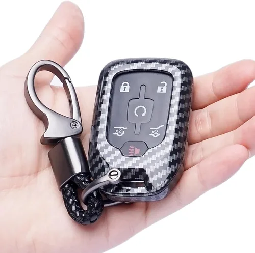 Funda para llavero GMC, funda con patrón de fibra de carbono para llaves 2017-2022 2023 2024 Suburban Tahoe Silverado 1500 GMC Yukon XL Acadia