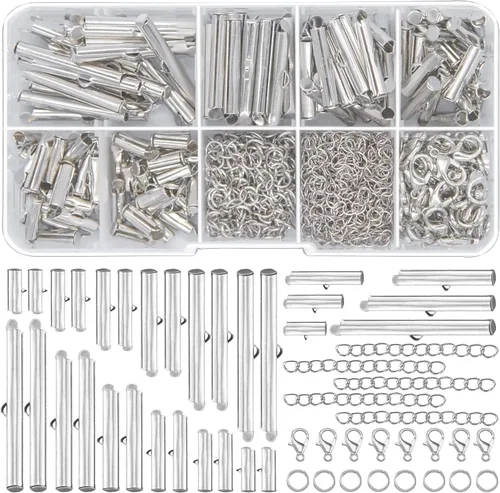 EuTengHao Cierre deslizante de todos los tamaños para abalorios, extremos de tubo deslizante de cordón con anillo de salto abierto, cierre de Plata