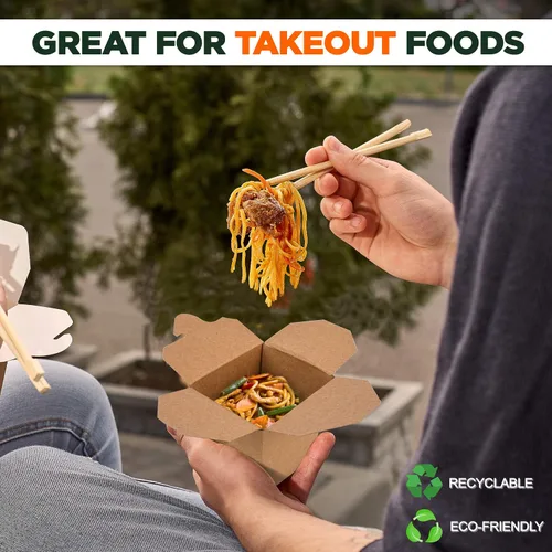 Miniatura 6 de Fit Meal Prep Paquete de 50 cajas chinas para llevar de 8 onzas, 3 recipientes de cartón kraft liso de 2.5 pulgadas, resistentes a fugas y grasa