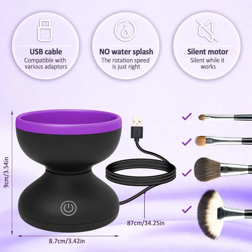 Miniatura 2 de Catcan Limpiador de brochas de maquillaje eléctrico - Máquina limpiadora automática de cepillos cosméticos USB para brochas de maquillaje de belleza