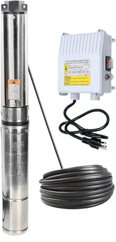 Bomba Sumergible de Pozo Profundo con Caja de Control 1HP 115V Bomba de Pozo Sumergible Bomba de Agua Sumergible Acero Inoxidable 33 GPM, Elevación