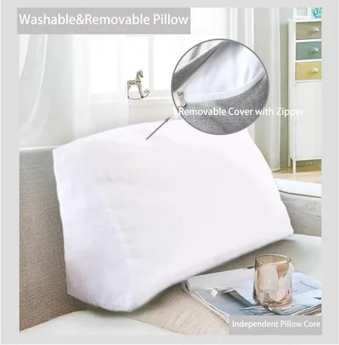 Miniatura 2 de Almohada triangular de cuña negra y gris para sentarse en la cama, cojín de cuña para respaldo, soporte lumbar de espalda, almohada tapizada
