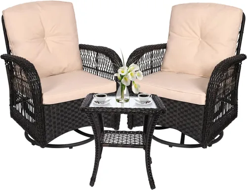 Miniatura 63 de VIVIJASON Silla mecedora de mimbre para exteriores, 2 piezas, sillas mecedoras de ratán para patio con cojines y marco de acero, muebles de mimbre