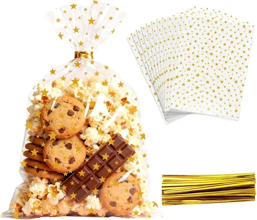 Miniatura 23 de Bolsas de celofán iridiscentes de 5 x 7 pulgadas con lazos giratorios, bolsas de golosinas para galletas, chocolates y palomitas de maíz