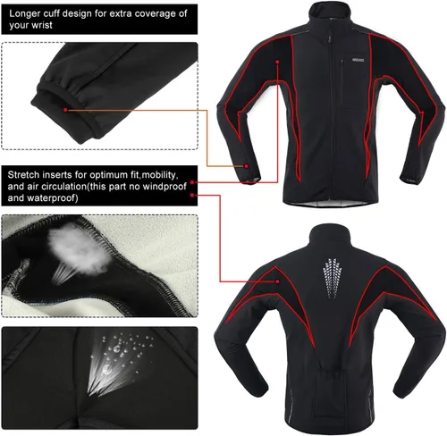 Miniatura 11 de Chaqueta térmica para ciclismo (tejido Softshell, resistente al viento, impermeable, 15K) de ARSUXEO