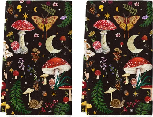 Miniatura 7 de Artoid Mode Toallas de Cocina Toallas de Platos de Hongos Modernas Beige, 18x26 Pulgadas Lindas Toallas de Mano de Decoración Botánica de Granja