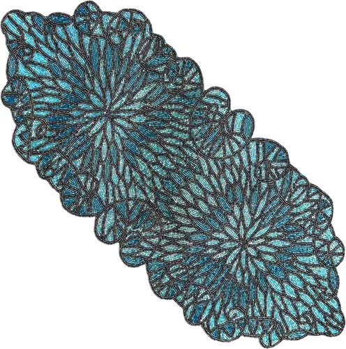 Miniatura 28 de Camino de mesa con cuentas de 13 x 36 pulgadas, elegante centro de mesa de comedor con cuentas de vidrio y parte trasera de poliéster, camino Oro